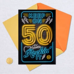 Hallmark Keep On Rockin' It Musical Light-Up 50th Birthday Card -Hallmark Gift Shop Neon Lightning Musical LightUp 50th Birthday Card 959ARH1384 05