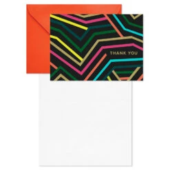 Hallmark Neon Energy Blank Thank You Notes, Pack Of 10 -Hallmark Gift Shop Neon Stripes on Black Blank Thank You Note Cards 3THK2174 03