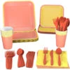 Hallmark Color Pop 96-Piece Tableware Basics Party Kit, Orange And Yellow