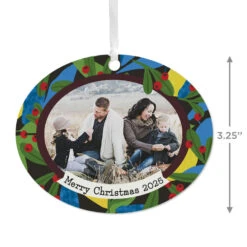 Hallmark Holiday Holly Horizontal Oval Metal Personalized Ornament, Custom Photo And Text -Hallmark Gift Shop Oval Holiday Personalized Ornament 1OFM1007B3 04