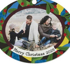 Hallmark Holiday Holly Horizontal Oval Metal Personalized Ornament, Custom Photo And Text -Hallmark Gift Shop Oval Holiday Personalized Ornament 1OFM1007B3 06