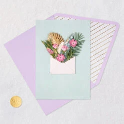 Hallmark Tropical Leaves And Purple Flowers Blank Card -Hallmark Gift Shop Palm and Monstera Leaves with Purple Flowers Blank Card 859LAD4547 04