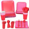 Hallmark Color Pop 96-Piece Tableware Basics Party Kit, Red And Pink -Hallmark Gift Shop Party Supplies in a Box Plates Napkins and Cups 5CLP1000 01