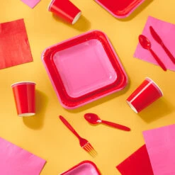 Hallmark Color Pop 96-Piece Tableware Basics Party Kit, Red And Pink -Hallmark Gift Shop Party Supplies in a Box Plates Napkins and Cups 5CLP1000 03