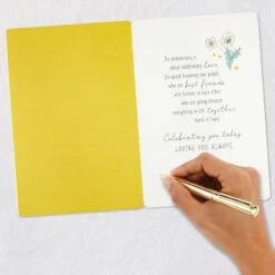Hallmark Hand In Hand Anniversary Card For Couple -Hallmark Gift Shop Peach and Yellow Flowers with Holding Hands Anniversary Card 699AVY3113 06