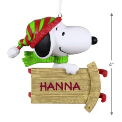 Hallmark Peanuts® Sledding With Snoopy Personalized Ornament -Hallmark Gift Shop Peanuts Snoopy With Sled Personalized Keepsake Ornament 2499QHE2002B1 03