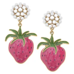 Pearl Cluster And Strawberry Drop Earrings
