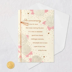Hallmark Celebration Of Life Together Anniversary Card -Hallmark Gift Shop Pencilsketch Roses with Pink Leaves Anniversary Card 799AVY3461 06