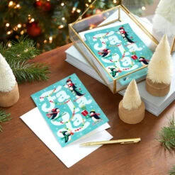 Hallmark Playful Penguins Boxed Christmas Cards, Pack Of 40 -Hallmark Gift Shop Penguin Winter Fun Boxed Christmas Cards Bulk Pack 5XPX1331 07
