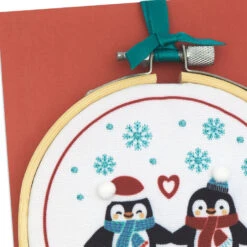 Hallmark So Merry Together Romantic Christmas Card With Ornament -Hallmark Gift Shop Penguins Embroidered Ornament Romantic Christmas Card 959IXC1064 04