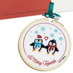 Hallmark So Merry Together Romantic Christmas Card With Ornament -Hallmark Gift Shop Penguins Embroidered Ornament Romantic Christmas Card 959IXC1064 05