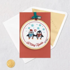 Hallmark So Merry Together Romantic Christmas Card With Ornament -Hallmark Gift Shop Penguins Embroidered Ornament Romantic Christmas Card 959IXC1064 06