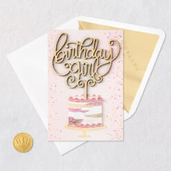 Hallmark Something To Celebrate Birthday Card For Her -Hallmark Gift Shop Pink Cake With Gold Pick Birthday Card 859LAD4844 05