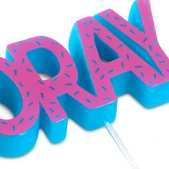 Pink And Blue "Hooray" Birthday Candle -Hallmark Gift Shop Pink and Blue Confetti Hooray Birthday Candle 3CPP1331 05
