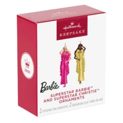 Hallmark Mini Superstar Barbie™ And Superstar Christie™ Ornaments, Set Of 2 -Hallmark Gift Shop Pink and Yellow Barbie Dolls Keepsake Ornaments 5QXM9552 08