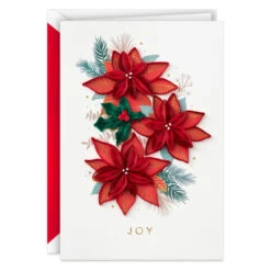 Hallmark Poinsettias And Holly Quilled Paper Handmade Christmas Card