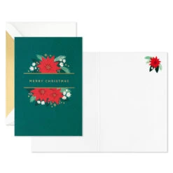 Hallmark Poinsettias On Green Blank Boxed Christmas Cards, Pack Of 12 -Hallmark Gift Shop Poinsettias on Green Blank Boxed Christmas Cards 1XSJ1023 03