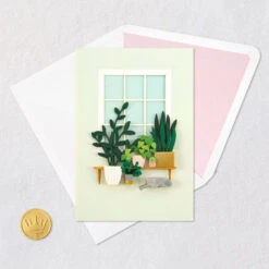Hallmark Houseplants With Cat Thinking Of You Card -Hallmark Gift Shop Pothos and Snake Plants with Cat Thinking of You Card 759LAD4528 05