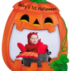 Hallmark Baby's First Halloween 2025 Personalized Ornament, Custom Photo -Hallmark Gift Shop Pumpkin Babys 1st Personalized Photo Ornament 3QHE2162B1 06