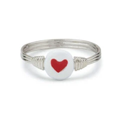 Pura Vida Silver Ring With Enamel Heart Bead, Size 6