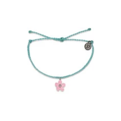 Pura Vida Solstice Pink Flower Charm On Seafoam Bracelet