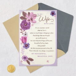 Hallmark My Wonderful, Beautiful Wife Romantic Anniversary Card -Hallmark Gift Shop Purple Flowers Romantic Poem Wife Anniversary Card 759AVY3211 06
