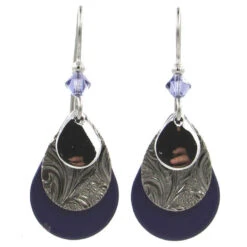Purple And Silver Layered Metal Drop Earrings
