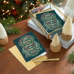 Hallmark The Season's Gifts Lettering On Green Boxed Christmas Cards, Pack Of 16 -Hallmark Gift Shop Quote Sign on Green Boxed Christmas Cards Pack 1XPX2724 08