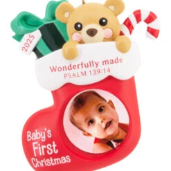 Baby's First Christmas 2025 Religious Photo Frame Hallmark Ornament -Hallmark Gift Shop Red Stocking Babys 1st Frame Christmas Ornament 1HGO3601 06