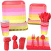 Hallmark Color Pop 96-Piece Tableware Basics Party Kit, Warm Ombré Stripe -Hallmark Gift Shop Red and Pink Stripe Party in a Box Party Supplies 5CLP1008 01