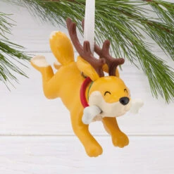 Hallmark Gift Shop -Hallmark Gift Shop Reindeer Dog With Bone Christmas Ornament 1HGO3502 02