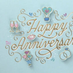 Hallmark Here's To Many More Years Anniversary Card -Hallmark Gift Shop Rings Balloons Presents Hearts on Mint Green Anniversary Card 659LAD4714 04