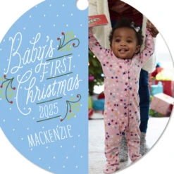 Hallmark Baby's First Christmas Round Metal Personalized Ornament, Custom Vertical Photo And Text -Hallmark Gift Shop Round Babys 1st Personalized Ornament 1OFM1006B3 06