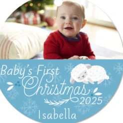Hallmark Baby's First Christmas Round Metal Personalized Ornament, Custom Horizontal Photo And Text -Hallmark Gift Shop Round Babys 1st Personalized Ornament 1OFM1006B5 06
