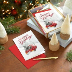 Hallmark Vintage Red Truck And Tree Boxed Christmas Cards, Pack Of 16 -Hallmark Gift Shop Rustic Red Truck in Snow Boxed Christmas Cards 1XPX2733 08