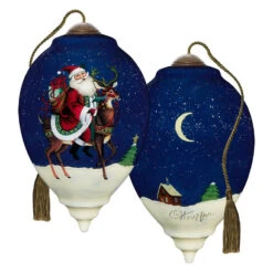 Ne'Qwa Art Jingle All The Way Santa And Reindeer Glass Christmas Ornament -Hallmark Gift Shop Santa Riding Reindeer Blown Glass Ornament 7251105 03