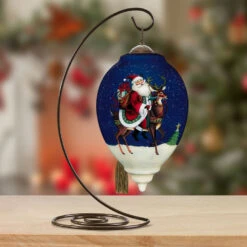 Ne'Qwa Art Jingle All The Way Santa And Reindeer Glass Christmas Ornament -Hallmark Gift Shop Santa Riding Reindeer Blown Glass Ornament 7251105 04