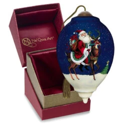 Ne'Qwa Art Jingle All The Way Santa And Reindeer Glass Christmas Ornament -Hallmark Gift Shop Santa Riding Reindeer Blown Glass Ornament 7251105 05