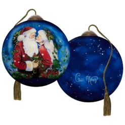 Ne'Qwa Art Merry Kiss-Mas Santa And Mrs. Claus Glass Christmas Ornament -Hallmark Gift Shop Santa and Mrs. Claus Kissing Blown Glass Ornament 7251104 03