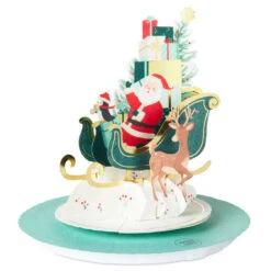 Hallmark Santa Feel The Joy All Year Round Musical 3D Pop-Up Christmas Card With Motion -Hallmark Gift Shop Santa in Sleigh PopUp Christmas Card With Sound 1499XOD5025 03