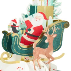 Hallmark Santa Feel The Joy All Year Round Musical 3D Pop-Up Christmas Card With Motion -Hallmark Gift Shop Santa in Sleigh PopUp Christmas Card With Sound 1499XOD5025 06