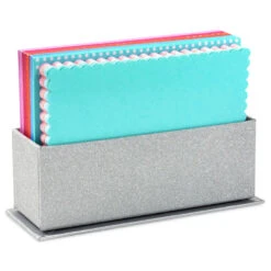 Hallmark Scalloped Edge Assorted Blank Flat Note Cards In Caddy, Pack Of 40