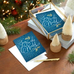 Hallmark Joy To The World On Blue Boxed Christmas Cards, Pack Of 40 -Hallmark Gift Shop Script and Stars on Blue Boxed Christmas Cards 5XPX2685 08