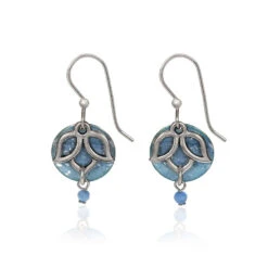 Silver Forest Silver-Tone Lotus Flower On Blue Disc Drop Earrings