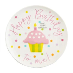 Mud Pie Musical Pink Cupcake Birthday Plate, 8"