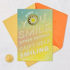 Hallmark You Make The World A Happier Place Birthday Card With Wearable Pin -Hallmark Gift Shop Smiling Daisy Pin on Yellow Ombr Birthday Card 999HBD4701 07