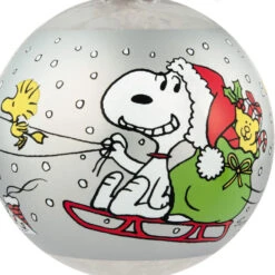 Hallmark Peanuts® 75th Anniversary Special Edition Glass Ornament -Hallmark Gift Shop Snoopy Woodstocks Sleigh Ball Keepsake Ornament 5QXI7524 06