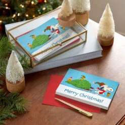 Hallmark Peanuts® Snoopy Hauling The Tree Boxed Christmas Cards, Pack Of 16 -Hallmark Gift Shop Snoopy and Woodstock Tree Christmas Cards Pack 1XPX2736 08