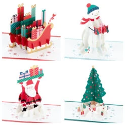 Hallmark Festive Holiday Wishes Assorted 3D Pop-Up Christmas Cards, Pack Of 4