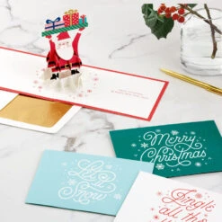 Hallmark Festive Holiday Wishes Assorted 3D Pop-Up Christmas Cards, Pack Of 4 -Hallmark Gift Shop Snowman Santa PopUp Christmas Cards Assortment 1999IXC3193 06